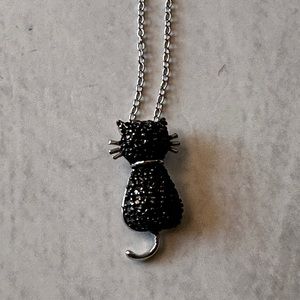 Black Cat Silhouette Sterling Silver Pendant and Necklace
